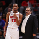 Detroit Pistons head coach Stan Van Gundy talks to No. 22 Avery Bradley during a game against the Indiana Pacers at Little Caesars Arena on Nov. 9, 2017, in Detroit. (Gregory Shamus/Getty Images)